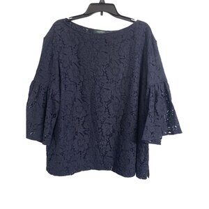 Lauren Ralph Lauren 3X Floral Lace Bell Sheer Sleeve Blouse Top